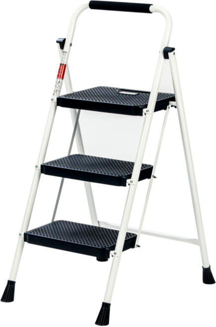 프리미엄 가정용 접이식 사다리, 3단, 화이트, 1개