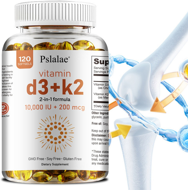 비타민 D3+K2 10000 IU - 튼튼한 뼈 염증 감소 면역 지원, 1개, 60정