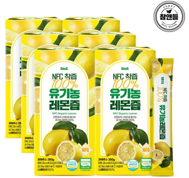 데이앤 NFC 100% 유기농 레몬즙, 280g, 6개
