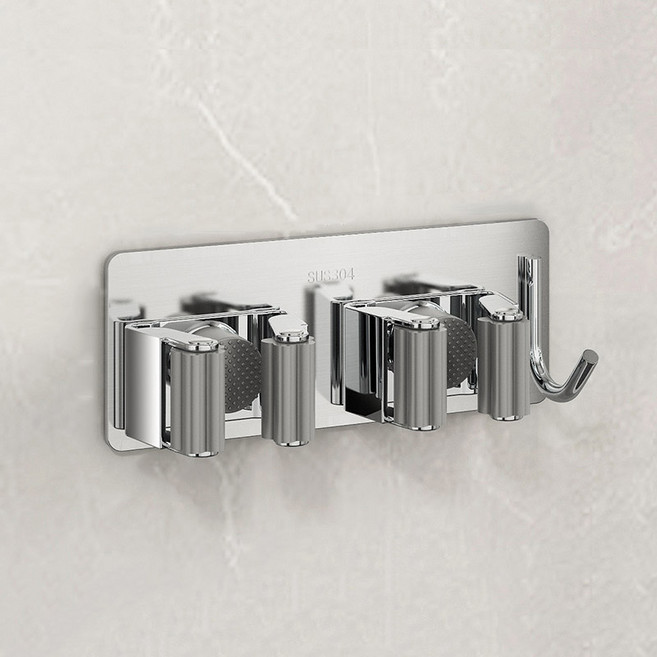 디에스가추몰 청소도구 후크 홀더 욕실 주방 다용도 더블 클립 걸이 홀더, 1개, 건틀레이트 그레이