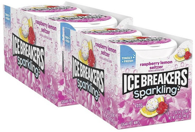 Ice Breakers 아이스 브레이커 스파클링 라즈베리 레몬 셀처 브레쓰 민트 틴 43g, 16개