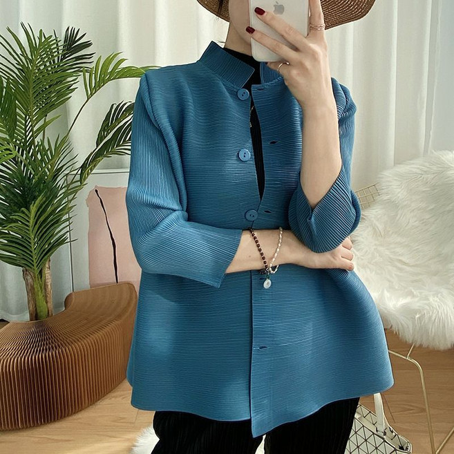 FINE ART 여성 7부 플리츠 가디건 카라 주름옷 오버핏 플리츠 자켓 자외선차단 카디건 여름 점퍼