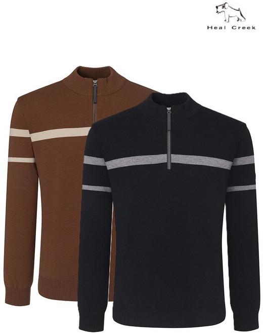 힐크릭 남성골프웨어 겨울니트 로고방풍반집업스웨터