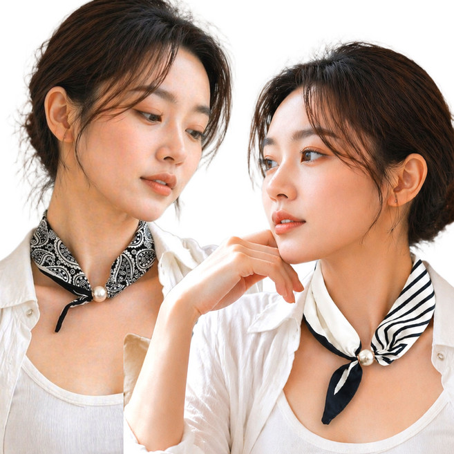 1+1 자석으로 간편하게 원터치 진주 자석 스카프 예쁜스카프 진주목걸이 바이나우