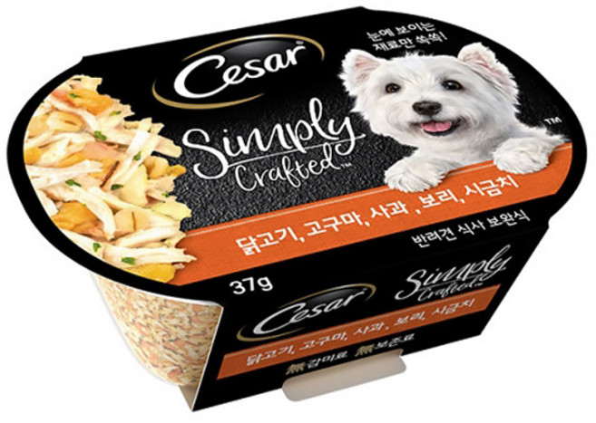 시저 강아지 심플리 쇠 닭 자색감자 콩 당근 습식사료, 닭+고구마, 37g, 5개