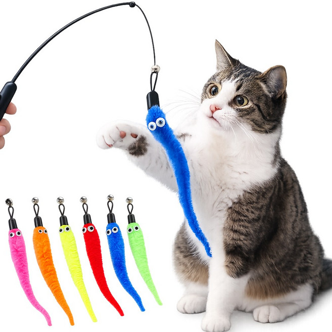 로로포우 고양이 낚시대 리필 지렁이, 1세트, 혼합색상