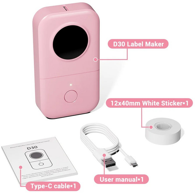 Phomemo D30 라벨 메이커 기계 미니 포켓 열전사 프린터 무선 스티커 핸드 헬드 다양한 용지, D30-Pink