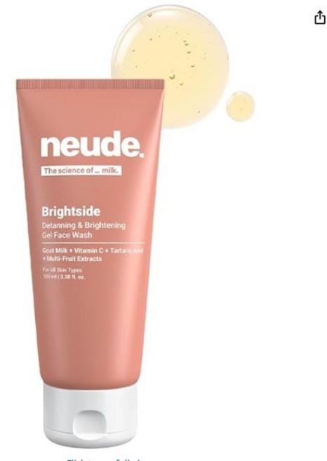 Neude Brightside 100ml Detan & Brightening Gel Face Wash with Goat Milk Vitamin C & Tartaric Acid f, 1개