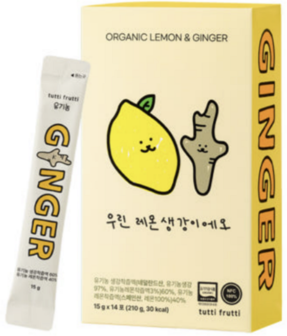 뚜띠프루티 우린 레몬생강이에오 유기농 레몬 생강즙 진저샷 NFC 착즙, 14개, 15g