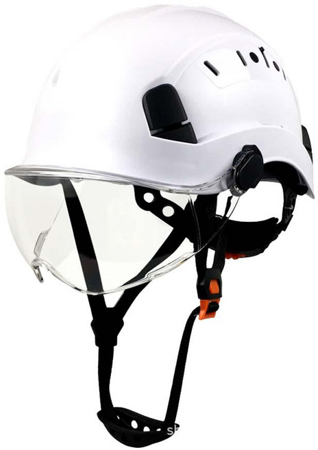 工地護目安全帽-可伸縮護目鏡、透氣設計、可調節尺寸, 白色, 1個