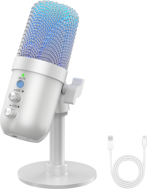 PANSHI 유선 USB 스탠드 콘덴서 게이밍 마이크 방송용 녹음용 MU1000, 화이트