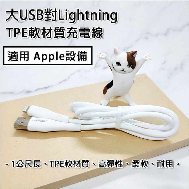蘋果 Apple iPhone iPad Lightning線 耐用快速充電線, 1個, 大USB對LT液態TPE充電線_1m白色