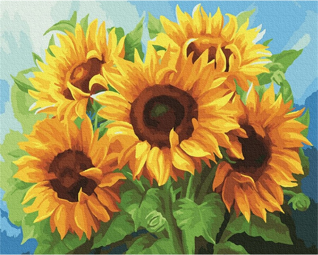 치트몰 DIY 보석십자수 7종 40x50 캔버스형 액자, 1개, 해바라기5송이