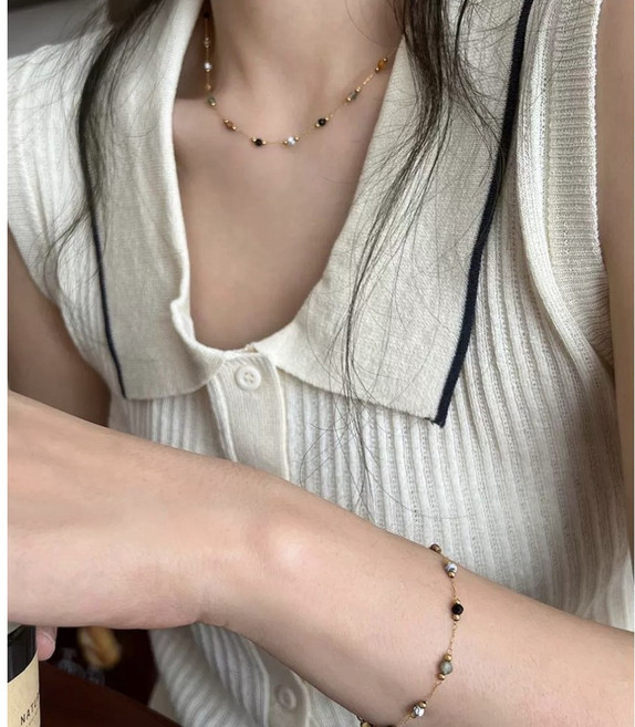 [써지컬 스틸] 델리아 컬러 라운드 원석 비즈 주얼리 골드 여름 봄 주얼리 베이직 빈티지 코디 룩