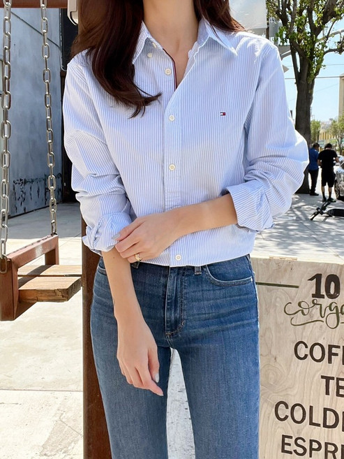 타미힐피거 남녀공용 커스텀핏 스트라이프 버튼다운 옥스포드 긴팔 셔츠 2색 택1 78C2120 [오늘출발]