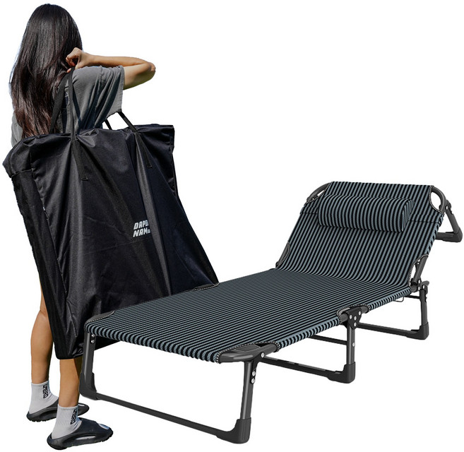 다퍼남 YATAK 각도조절 무설치 낮잠 접이식침대 + 보관가방, 스트라이프 블랙 (가방포함)