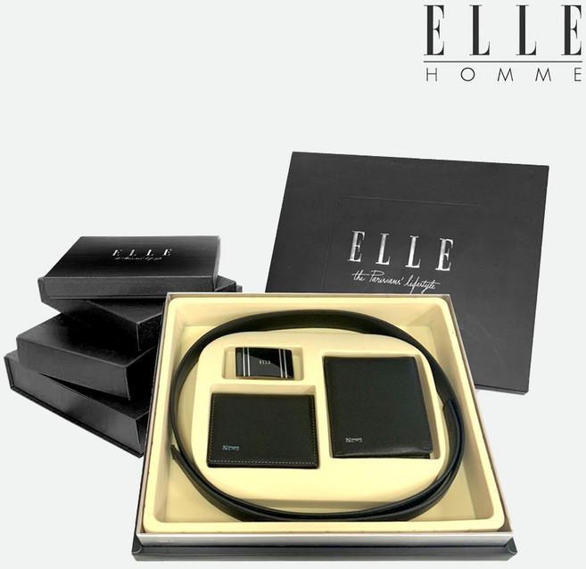 ELLE HOMME 皮夾卡夾皮帶禮盒組