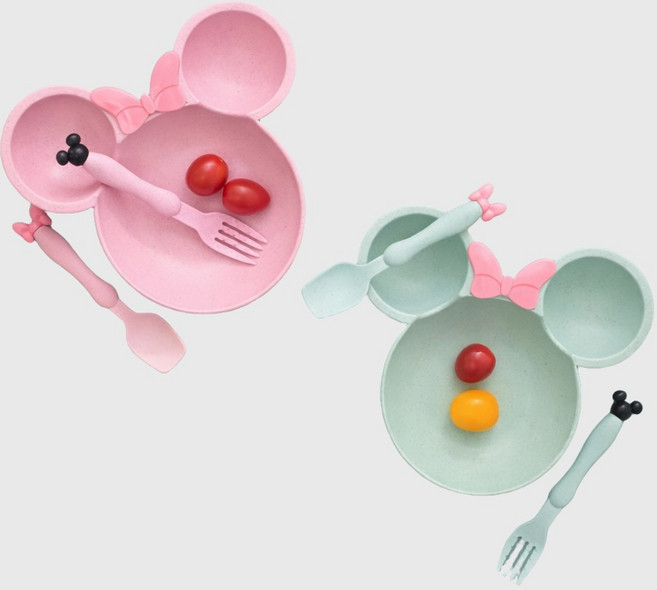 다로엘 유아 어린이 캐릭터 식판 세트 1+1, 1세트, 식판+스푼+포크, 포근그린+말랑핑크