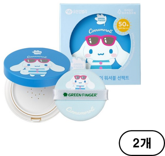 그린핑거 유아용 시나모롤 저자극 야외놀이 워셔블 선팩트 SPF50+ PA++++, 15g, 2개