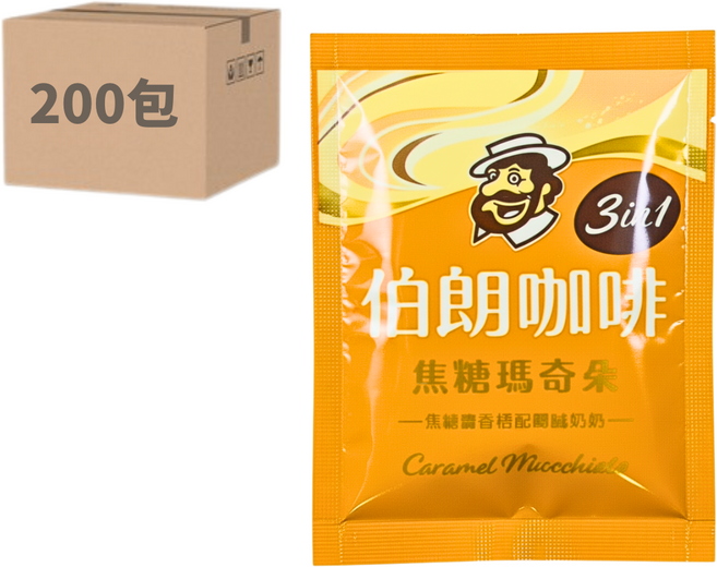 金車伯朗咖啡 焦糖瑪奇朵風味三合一即溶咖啡, 15g, 4套, 50個裝