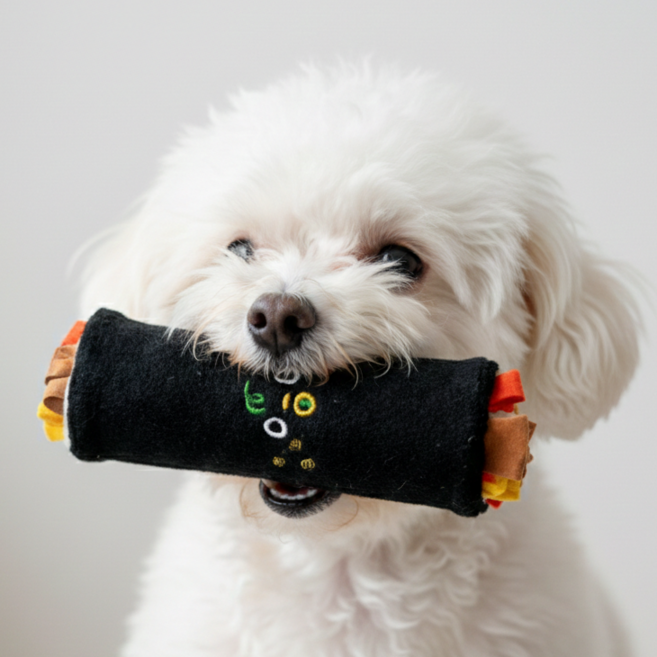 강아지 노즈워크 장난감 김밥 인형 딩동댕독, 1개, 블랙