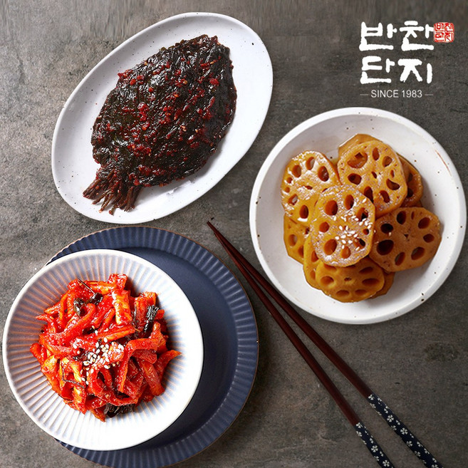 반찬단지 무말랭이1Kg+연근조림1Kg+깻잎무침1kg, 1kg, 3개