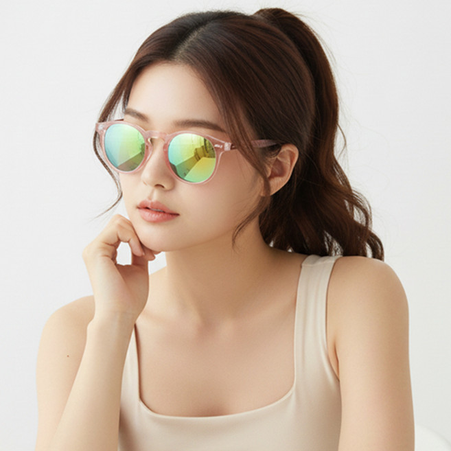 남녀공용 투명테 뿔테 동그란 얼굴 작아보이는 라운드 사각 투명 미러 선글라스 F701