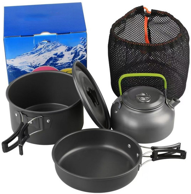 야외 냄비 3종2-3인용 다용도 캠핑 코펠세트, 1개, 검은색