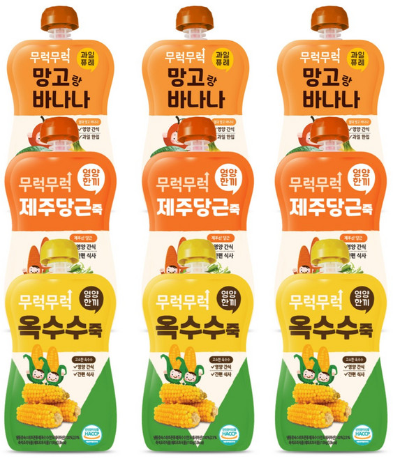 무럭무럭 키즈죽 과일퓨레 알뜰 9팩(망고바나나 당근 옥수수 각 3팩)