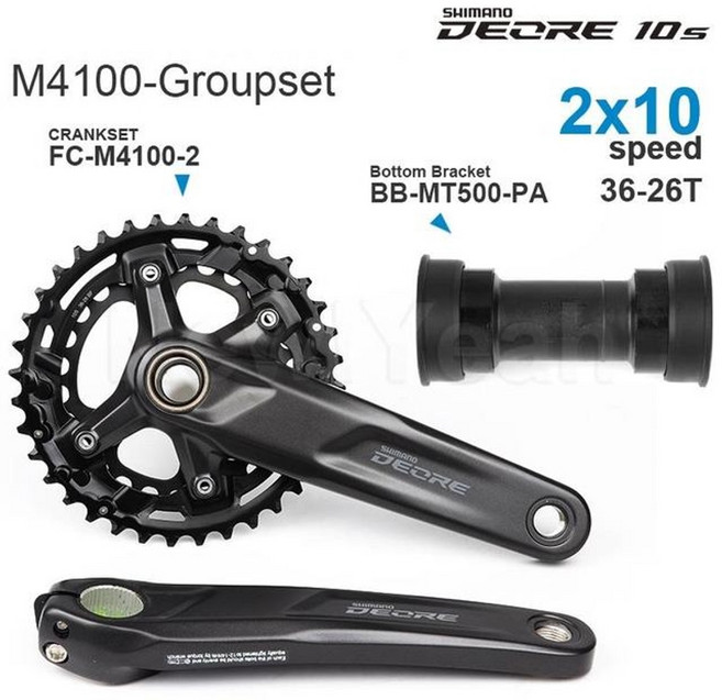 크랭크셋 shimano deore - m4100 그룹셋 m4100 셋 36-26t 및 버텀 브래킷 sm-bb52 bb-mt500-pa- 2x10단, bb-mt500-pa 포함, 175mm, bb-mt500-pa 포함, 1개