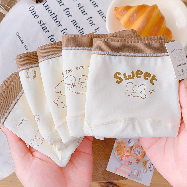 티류으스 큐티 강아지 캐릭터 순면 고탄력 심리스 여성 팬티 5P 세트