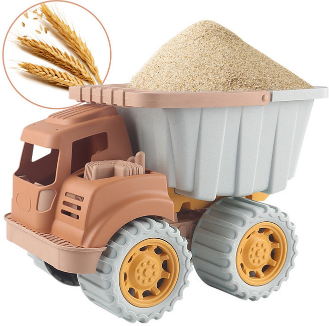 DFMEI 兒童沙灘玩具套裝玩沙鏟子工具戲水挖沙推土車加厚耐摔, 1個, 麥稈自卸車:如圖, 1cm