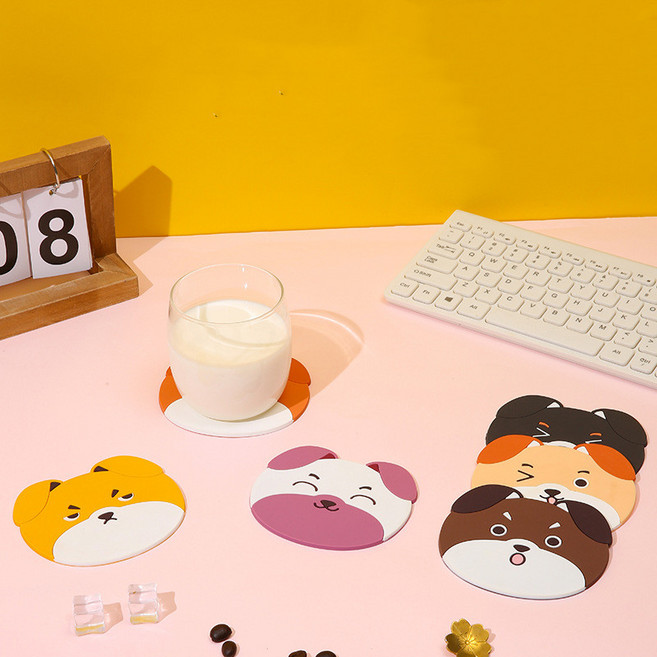 귀여운 강아지 티코스터 실리콘 컵받침 6종세트, 1개, 상품선택