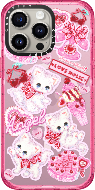 케이스티파이 CASETiFY 아이폰 15 프로 맥스 맥세이프 호환 임팩트 케이스 Popping Love - 매트 블랙, {Size} {Color} -  피즈 핑크