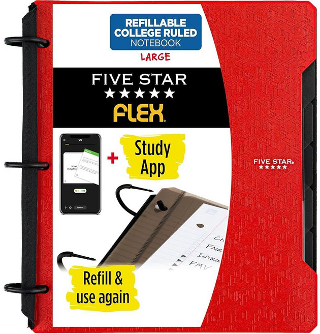 Five STAR 스타 플렉스 하이브리드 노트바인더 2.5cm (1 인치) 바인더 노트북 및 올인원 바인더 레드 (29328AB2), Five STAR 스타 플렉스 하이브리드 노트바인더,