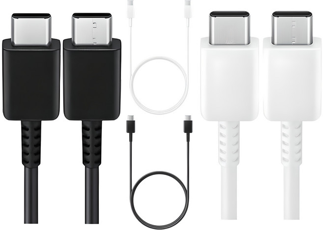 [1+1] 삼성정품 초고속충전 케이블 C to C 타입 최대 60W PD 충전지원 데이터 통신 케이블 2개입 1.8 미터 갤럭시 스마트폰, 1.8m, 블랙+화이트, 1개