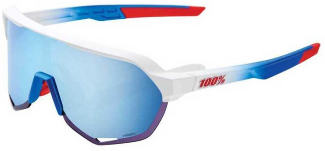 100% S2 스포츠 퍼포먼스 사이클링 선글라스 (소프트 택트 그레이 카모 - 하이퍼 레드 멀티레이어 미러 렌즈), Matte White/Metallic Blue - Hi