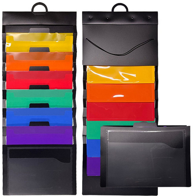 [위클] 벽걸이 서류 파일 정리 포켓 A4 6단 슬라이딩 레인보우 홀더, 1개