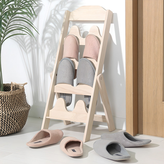 올리빙 원목 실내화거치대 신발장, 내추럴원목, 4단