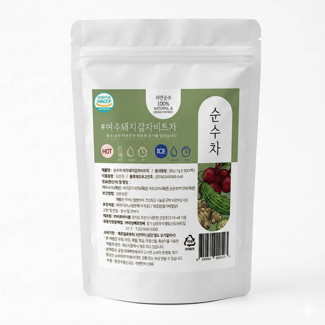 순수차 국산 여주 돼지감자차 비트차 티백, 1g, 1개, 30개입