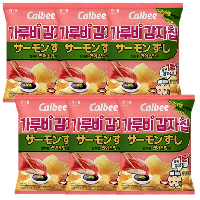 해태 가루비 감자칩 연어초밥맛, 55g, 6개