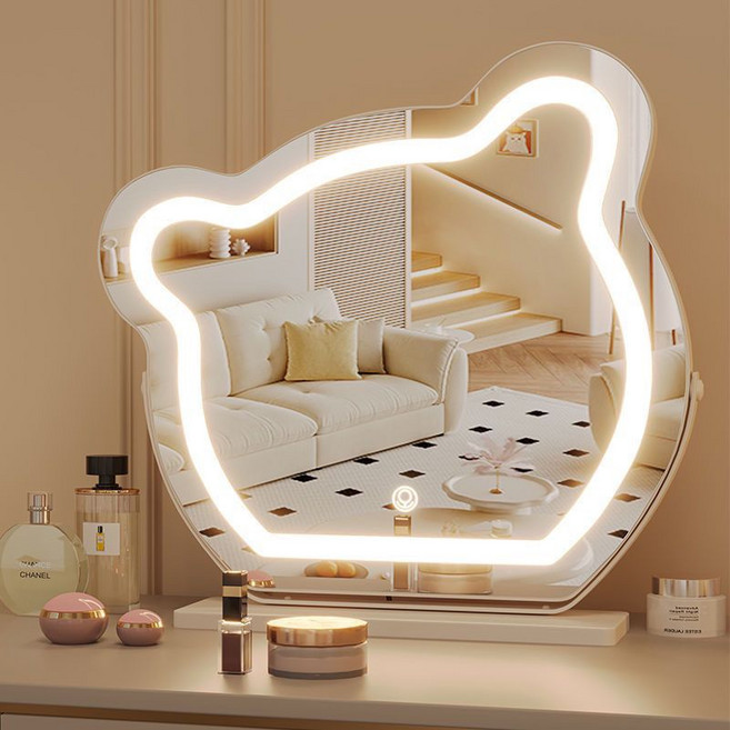 곰돌이 LED 화장경 스마트 터치스크린 거울 조명화장 거울 40cm x 40cm, 흰색
