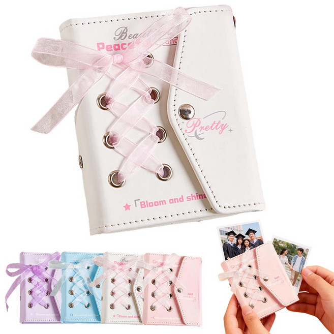 루베이 미니 3공 포카바인더 앨범 방수 가죽 커버 + 양면속지 메모/카드/스티커/사진, 흰색, 20매