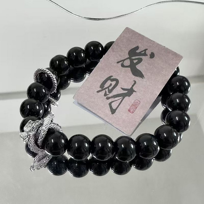 金貔貅 中式手串 招財 黑曜石串珠, 1個, 【1條】黑盤龍手串