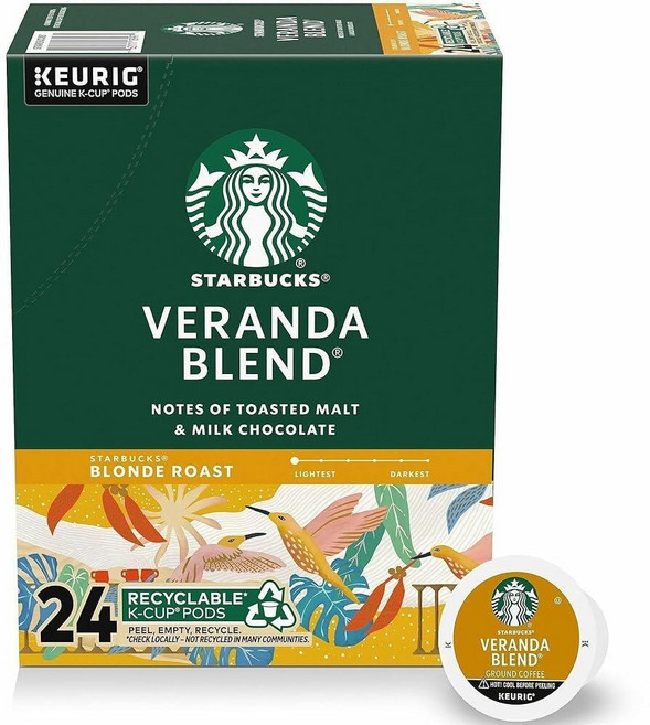 Starbucks K-Cup 커피 포드 큐리그 커피 메이커용 선세라 블렌드 100% 아라비카 1박스 (캡슐 10개), 베란다, 24개 (1팩)
