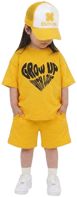 [5호 7호 9호 11호] 클로빈 키즈 오버핏 하트 레터링 상하복 세트 남아 여아 옷 등원룩 여름 반팔 반바지 등원복