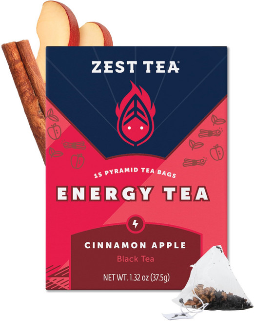 제스트 티 프리미엄 에너지 핫 티 고카페인 블렌드 천연 Zest Cinnamon Apple Spice Energy Tea – High Caffeine Black Tea Bag, 1g, 2g, 1개, 1개입