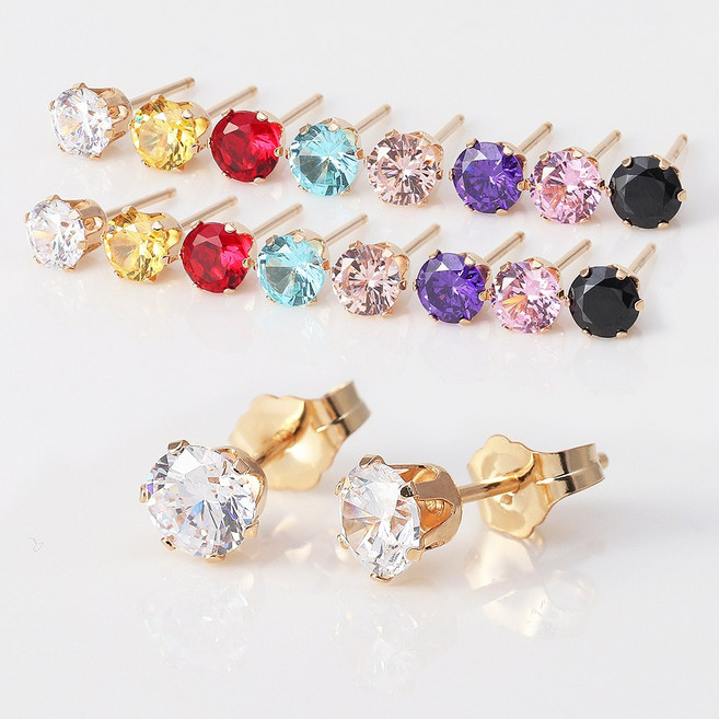 14K GF 컬러 큐빅 귀걸이 한쌍 데일리 기본 침귀걸이