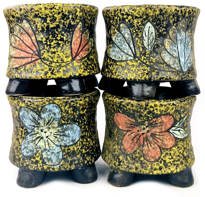 중형 행복한꽃그릇 까미노랑4종세트 다육이화분 분갈이흙, 4개