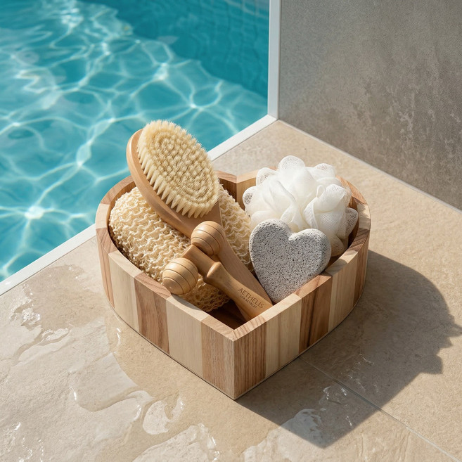 딜라이트홈 힐링우드 목욕용품세트(빗/각질제거/샤워볼/마사지봉), 단일